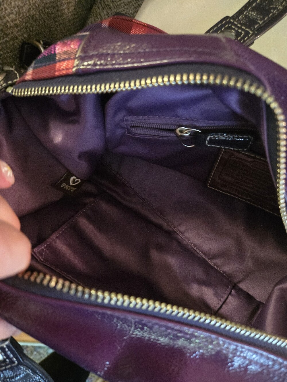 Vintage Coach Poppy Purple Plaid Satchel with Purple Trim - Picture 5 of 6